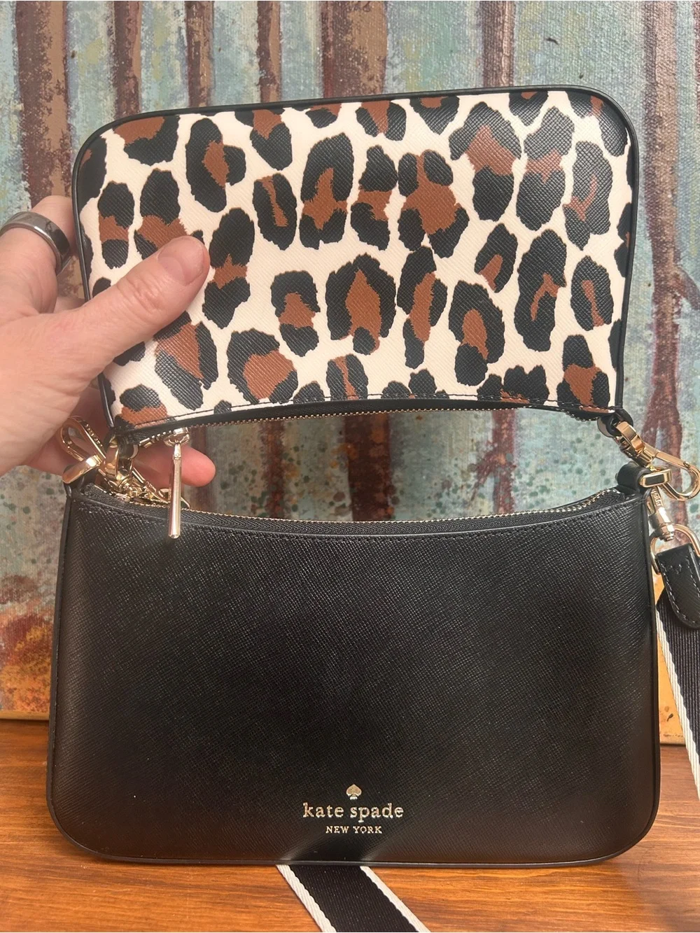 Kate Spade Duet leopard print small crossbody bag duo